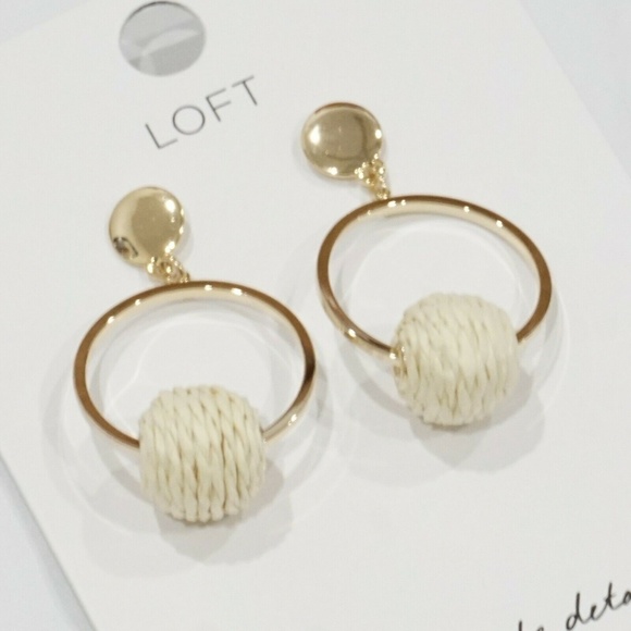 LOFT Jewelry - Gold-Tone LOFT Straw Ball Hoop Earrings (NWT)